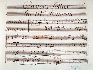 Seite der Partitur von Castor et Pollux, lyrische Tragödie von Rameau (1737) von Unknown artist