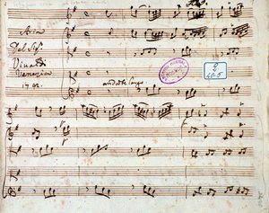 Seite der Partitur von Estinguere vorrei Arie in der Oper Griselda von Antonio Vivaldi