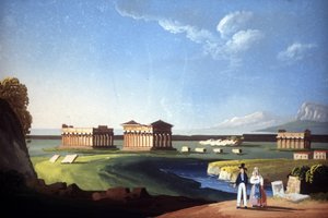 Gemälde, das die Tempel von Paestum, dem heutigen Capaccio, darstellt. von Unknown artist