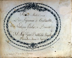 Partitur des „Stabat Mater“ von Jean Baptiste Pergolese (Giovanni Battista Pergolesi, Jean-Baptiste) 1710-1736. „Stabat Mater per soprano econtralto con violini, Viola et basso“ von Unknown artist