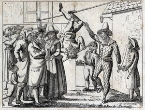 Dorffest: Spiele und Verkleidungen. Gravur späte 18. Jahrhundert. Private Sammlung.