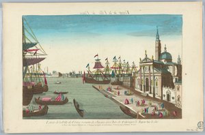 Guckkasten, Eingang zur Stadt Venedig von Chioggia mit der Insel St. Georg der Größere zur Seite