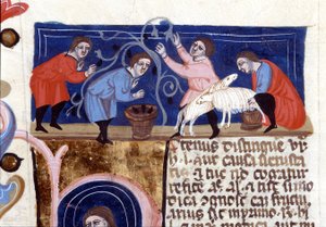 Früchte pflücken und Schafsmilch melken. Manuskript aus dem 14. Jahrhundert. Biblioteca Nazionale Braidense. Mailand von Unknown artist