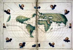 Planisphäre (oder Weltkarte). Geografische Karte aus dem Atlas von Battista Agnese (1500-1564), circa 1543. Paris, B.N.