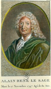 Porträt von Alain René Lesage (Alain-René Le Sage) (1668-1747) französischer Schriftsteller. Gravur des 18. Jahrhunderts. Private Sammlung