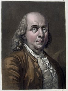 Porträt von Benjamin Franklin, amerikanischer Politiker und Physiker (1706-1790) - in „Das alte und moderne Kostüm“ von Jules Ferrario 1819-1820