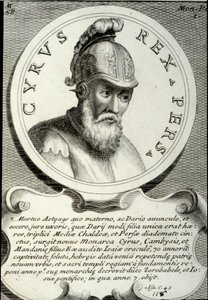 Porträt von Kyros II. (ca. 559-529 v. Chr.) genannt Kyros der Große, Gründer des Persischen Reiches. Gravur des 18. Jahrhunderts Privatbesitz