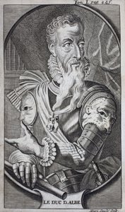 Porträt von Ferdinand Alvarez de Toledo (1507-1582) Dritter Herzog von Alba, Grand von Spanien, Herzog von Huescar, Marquis von Coria, Graf von Salvatierra, Vizekönig von Neapel und Gouverneur der Niederlande. Gravur zur Illustration der „Geschichte der... von Unknown artist