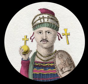 Porträt von Justinian I (der Große) (Flavius Petrus Sabbatius Justinianus) (482-565). Römischer Kaiser des Ostens. Gravur des 19. Jahrhunderts. von Unknown artist