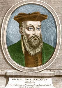 Porträt von Michel Nostradamus, Arzt, geboren in Saint-Remy-de-Provence am 14.12.1503 und gestorben am 02.07.1566. Gravur des 19. Jahrhunderts