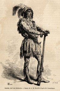 Porträt von Osceola (1804-1838), Anführer der Seminolen, an der Spitze des indianischen Widerstands gegen die Vereinigten Staaten während des Florida-Krieges (1835-1842). Gravur zur Illustration der Geschichte vier Monate in Florida, von Achille Pousselgue von Unknown artist