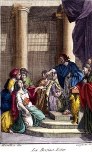 Königin Esther. Gravur des 18. Jahrhunderts.