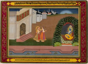Radhas Vertraute bringt sie zu Krishna, basierend auf der Poesie von Bihari (Indien, 1595–1663) von Unknown artist