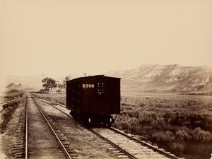 Eisenbahnwagen auf Gleisen von Unknown artist