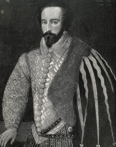 Raleigh, Sir Walter (1554-1618). Englischer Seefahrer, Entdecker und Makler. Porträt von Sir Walter Raleigh. Graviert 1891, ausgeführt nach einem anonymen Original, das in der National Portrait Gallery von London aufbewahrt wird. von Unknown artist