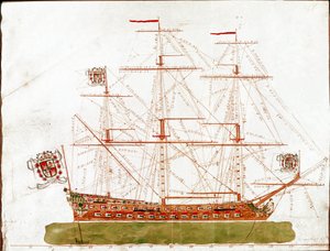Darstellung eines Kriegsschiffs des 17. Jahrhunderts