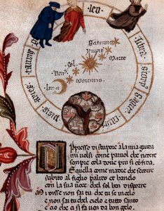Darstellung des italienischen Dichters Dante Alighieri und des ptolemäischen Systems - Miniatur