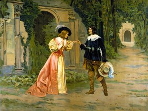 Darstellung des Ringtausches zwischen Edgar und Lucia in Akt I der Oper „Lucia di Lammermoor“ von Gaetano Donizetti.