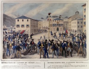 Revolution des Kantons Tessin in der Schweiz am 5. Dezember 1859. Gravur des 19. Jahrhunderts. von Unknown artist