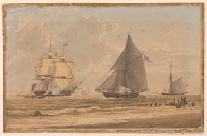 Segelschiff der Royal Navy an der Küste, frühes 19. Jahrhundert von Unknown artist