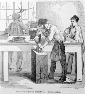 Königliche Tabakmanufaktur: der Tabaksack. Gravur des 19. Jahrhunderts von Unknown artist