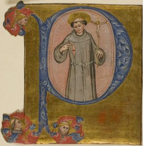 Heiliger Franziskus in einem historisierten Initial "P"
