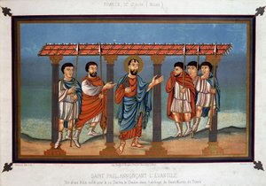 Der heilige Paulus verkündet das Evangelium - aus einer Bibel für König Karl den Kahlen in der Abtei Saint Martin von Tours, 9. Jahrhundert