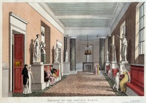Salon, der zu den privaten Logen des Theaters von Covent Garden führt. Gravur von 1809 von Unknown artist