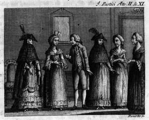 Szene 11 des 2. Akts des Lustspiels „I rustici“ (Die Rustikalen) (1760) von Carlo Goldoni (1707-1793). Gravur aus dem 18. Jahrhundert von Unknown artist