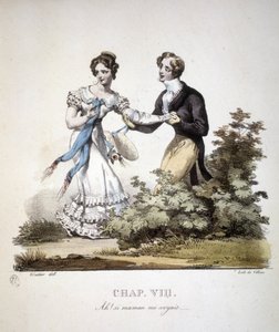 Szene höfischer Liebe zwischen zwei jungen Männern. ca. 1820