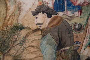 Szenen des Alltagslebens in China, Detail der chinesischen Tapete, Chinesisches Kabinett, Jagdresidenz, von Filippo Juvarra (1678-1736), Stupinigi, Piemont, Italien
