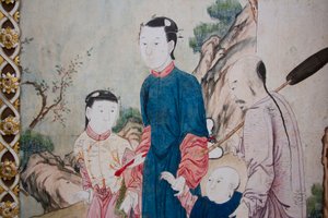 Szenen des Alltagslebens in China, Detail der chinesischen Tapete, chinesisches Kabinett, Jagdresidenz, von Filippo Juvarra (1678-1736), Stupinigi, Piemont, Italien von Unknown artist