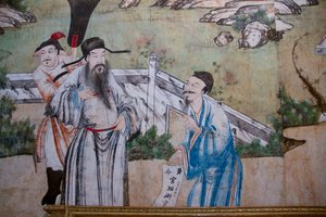 Szenen des Alltagslebens in China, Detail der chinesischen Tapete, chinesisches Kabinett, Jagdresidenz, von Filippo Juvarra (1678-1736), Stupinigi, Piemont, Italien von Unknown artist