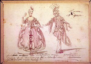 Szenografie: Kostümzeichnung für die Pastorale „Nais“ von Jean Philippe Rameau (1683-1764) 1764. Aquarell