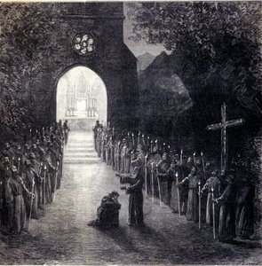 Szenografie für die letzte Szene des zweiten Akts der Oper „La forza del destino“ von Giuseppe Verdi für die Aufführung an der Pariser Oper von Unknown artist
