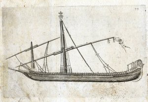 Seitenansicht einer Galeere. Gravur des 18. Jahrhunderts von Unknown artist