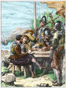 Sir Walter Raleigh in Trinidad, Informationen von spanischen Soldaten über Guiana einholend, 1595 (Expedition von Walter Raleigh)