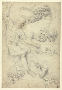 Skizzen eines Soldaten, Köpfe, von römischem Relief (recto); Skizzen männlicher Akte, von römischem Relief (verso)