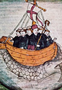 St. Brendan auf einem Wal, Miniatur aus Manuscriptum translationis Germanicae