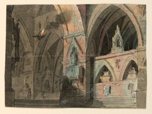 Bühnenbild, Inneres einer gotischen Kirche von Unknown artist