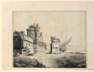 Bühnenbild, Ruinen in der Nähe der Küste von Unknown artist