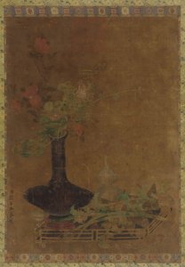 Stillleben - eine schwarze Vase und Blumen von Unknown artist