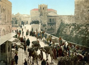 Straße des Davidsturms, der Basar. Jerusalem. Fotochrom zwischen 1890-1900.