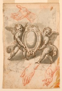 Studien von Händen und Putti mit einem Wappenschild