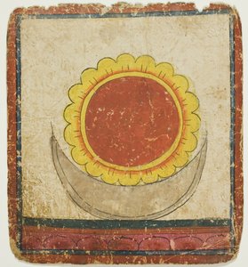 Sonne, Mond und Lotus auf Lotus-Thron, aus einem Satz von Initiationskarten (Tsakali) von Unknown artist