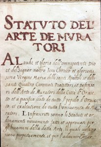 Tafel der Zünfte, Status der Maurer der Stadt Orvieto, Italien
