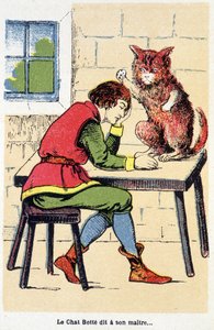 Geschichte des gestiefelten Katers: „Der gestiefelte Kater sagt zu seinem Herrn...“ 19. Jahrhundert von Unknown artist