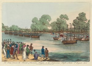 Die Aktion zwischen den britischen und amerikanischen Fregatten auf der Serpentine, Hyde Park, 1. August 1814 von Unknown artist