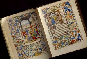 Die Krönung der Dornen. Doppelseite aus dem Stundenbuch der Maria von Burgund (spätes 15. Jahrhundert)