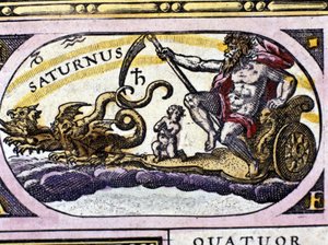 Der Gott Saturn (Kronos) auf einem von zwei Drachen gezogenen Wagen von Unknown artist